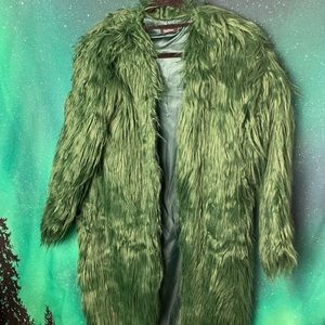 Green shaggy faux fur jacket
